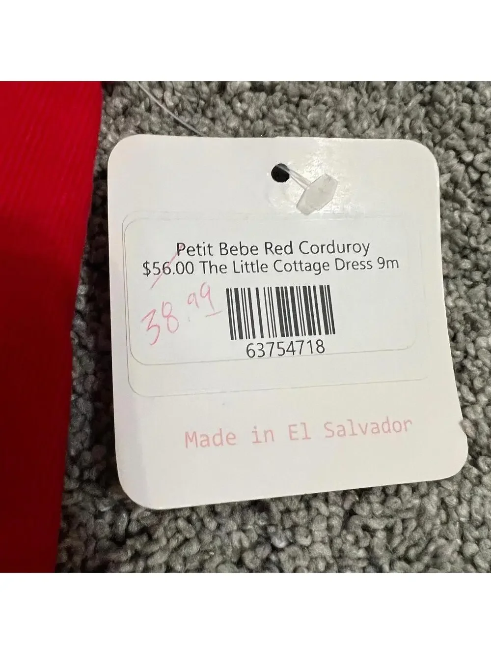Petit Bébé Red Corduroy The Little Cottage Dress size 9 months